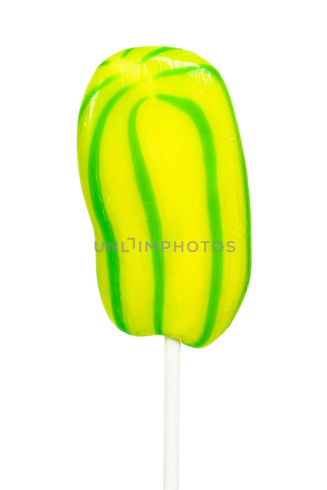 Yellow-green lollipop isolated on white background with clipping path