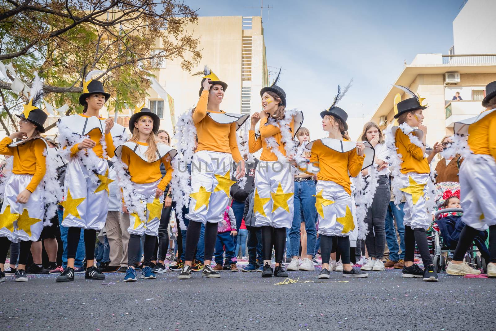 dancers parading in the street in carnival of Loule city, Portug by AtlanticEUROSTOXX