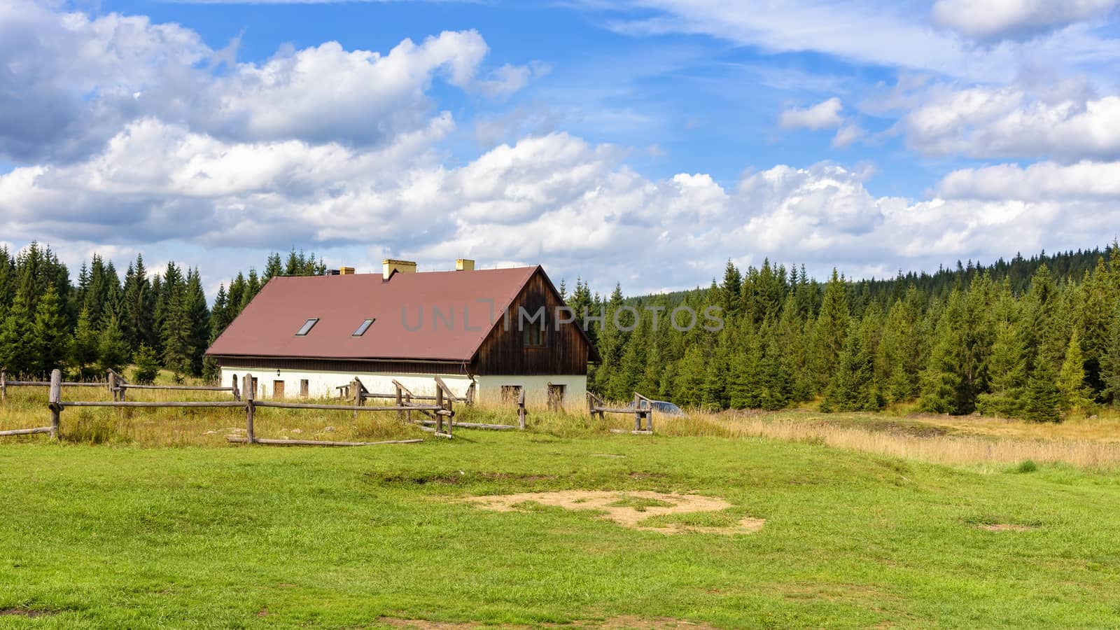 House of the old settlement of Orle in the Jizera Mountains in Poland