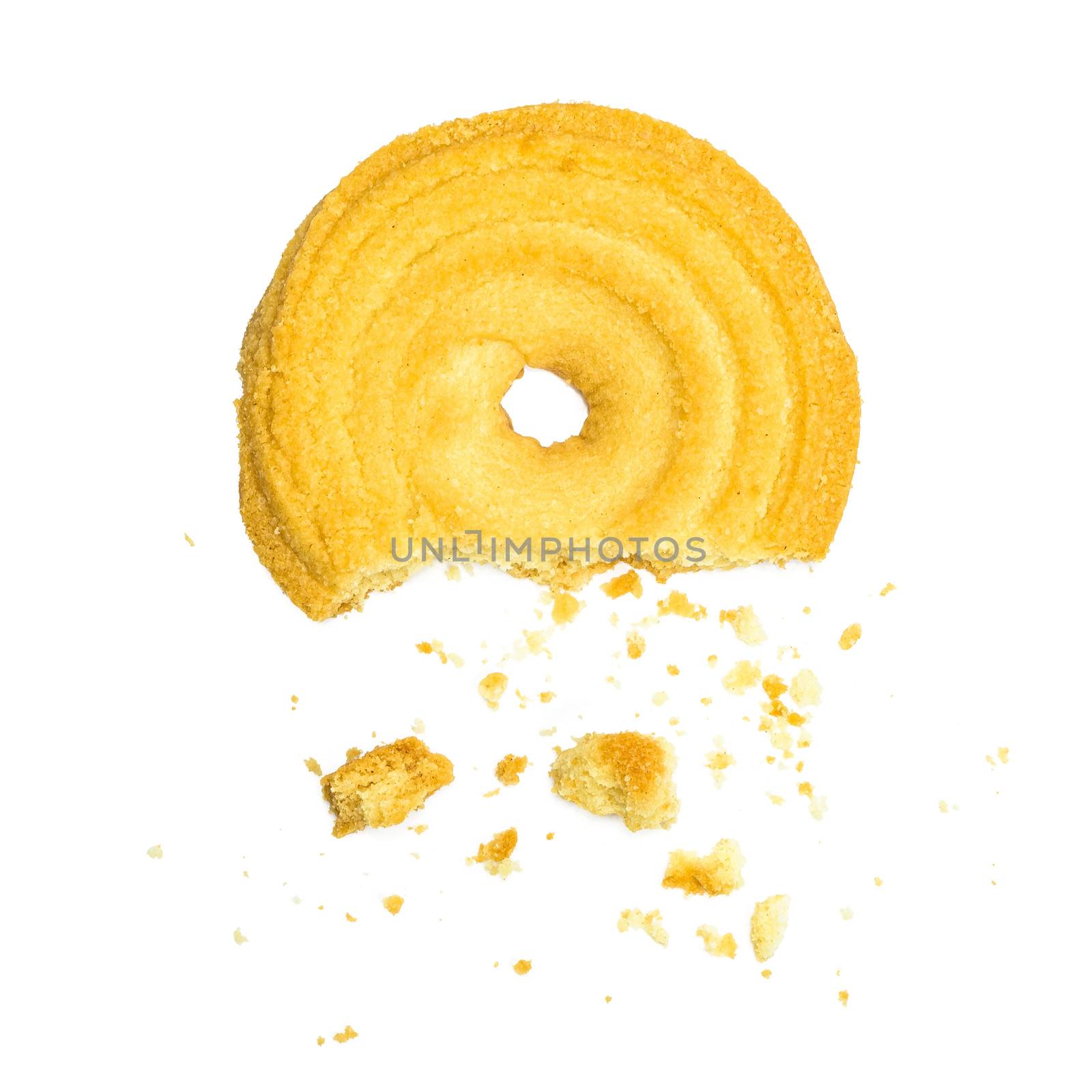 Bitten butter cookie on white background by mkos83