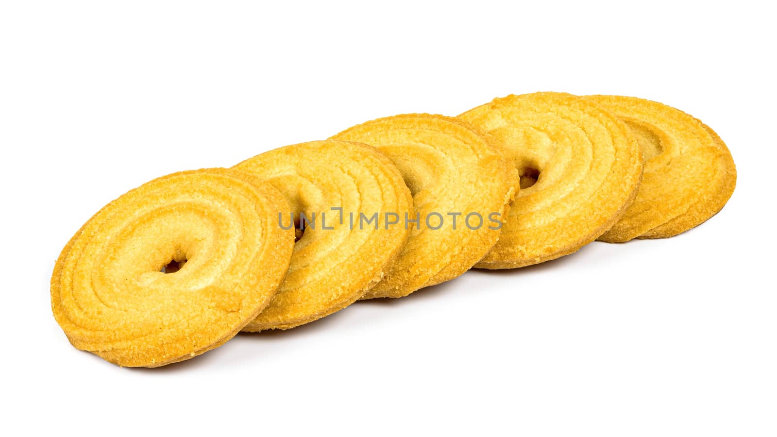 Butter cookies in a row on white background by mkos83