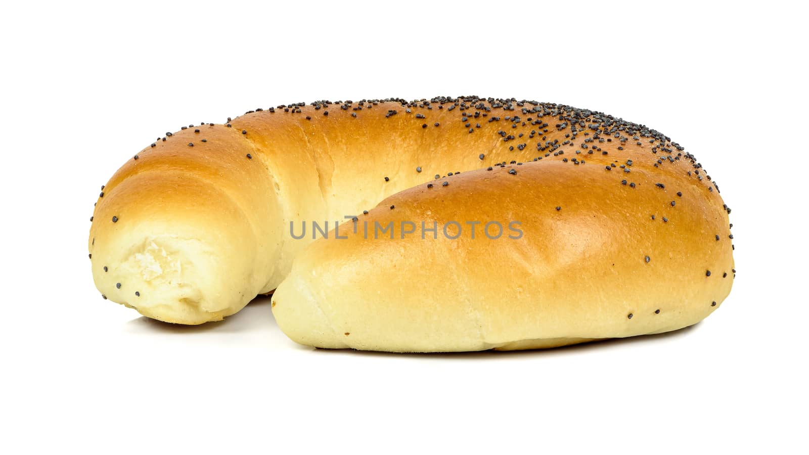 Crescent roll with poppy seeds isolated on white background with clipping path