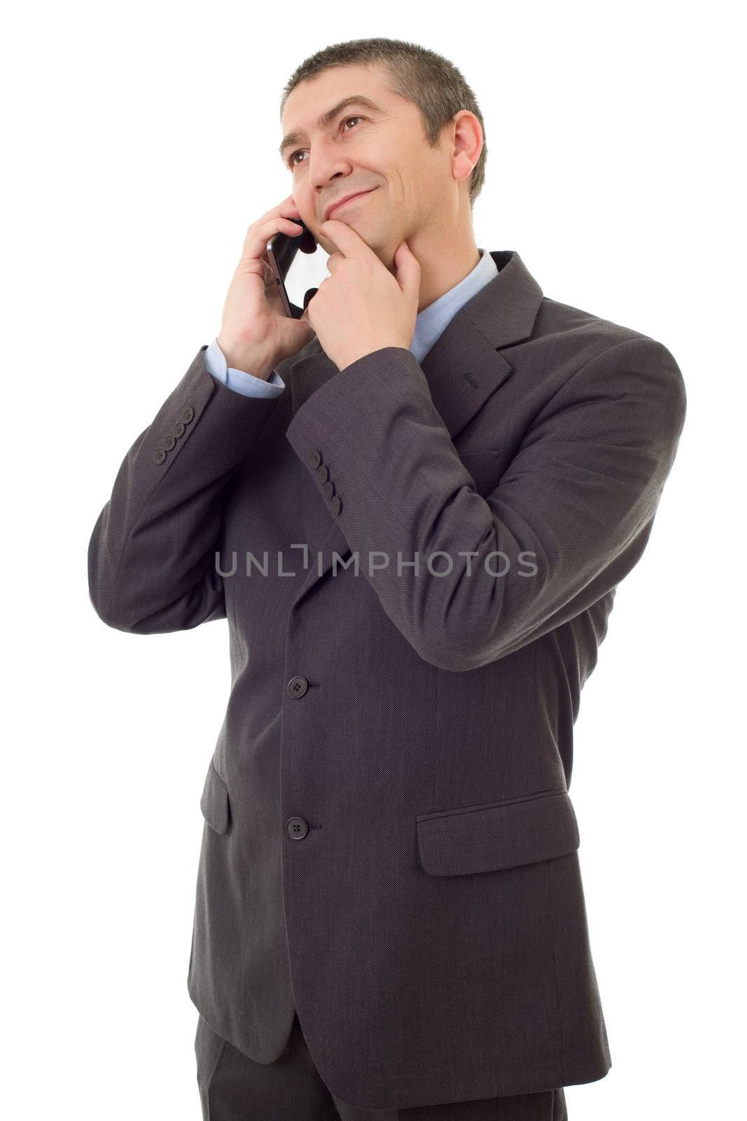 happy business man on the phone, isolated