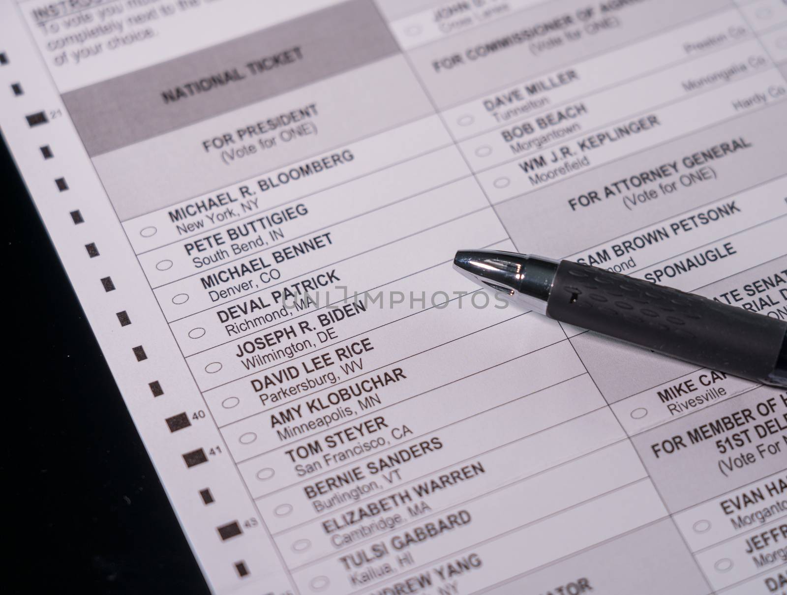 Morgantown, WV - 21 May 2020: Democratic primary election absentee ballot form with focus on Joe Biden for President
