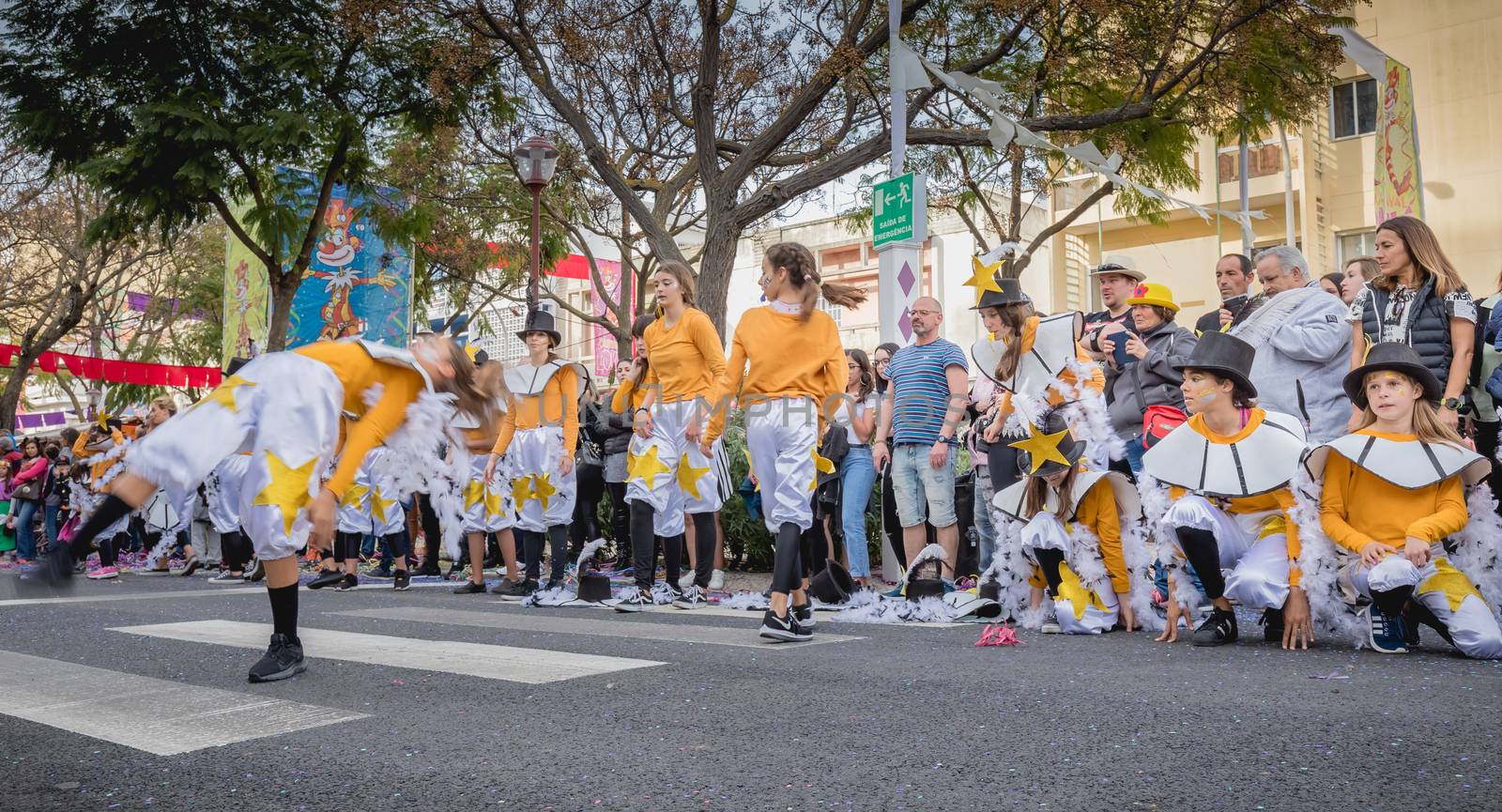 dancers parading in the street in carnival of Loule city, Portug by AtlanticEUROSTOXX