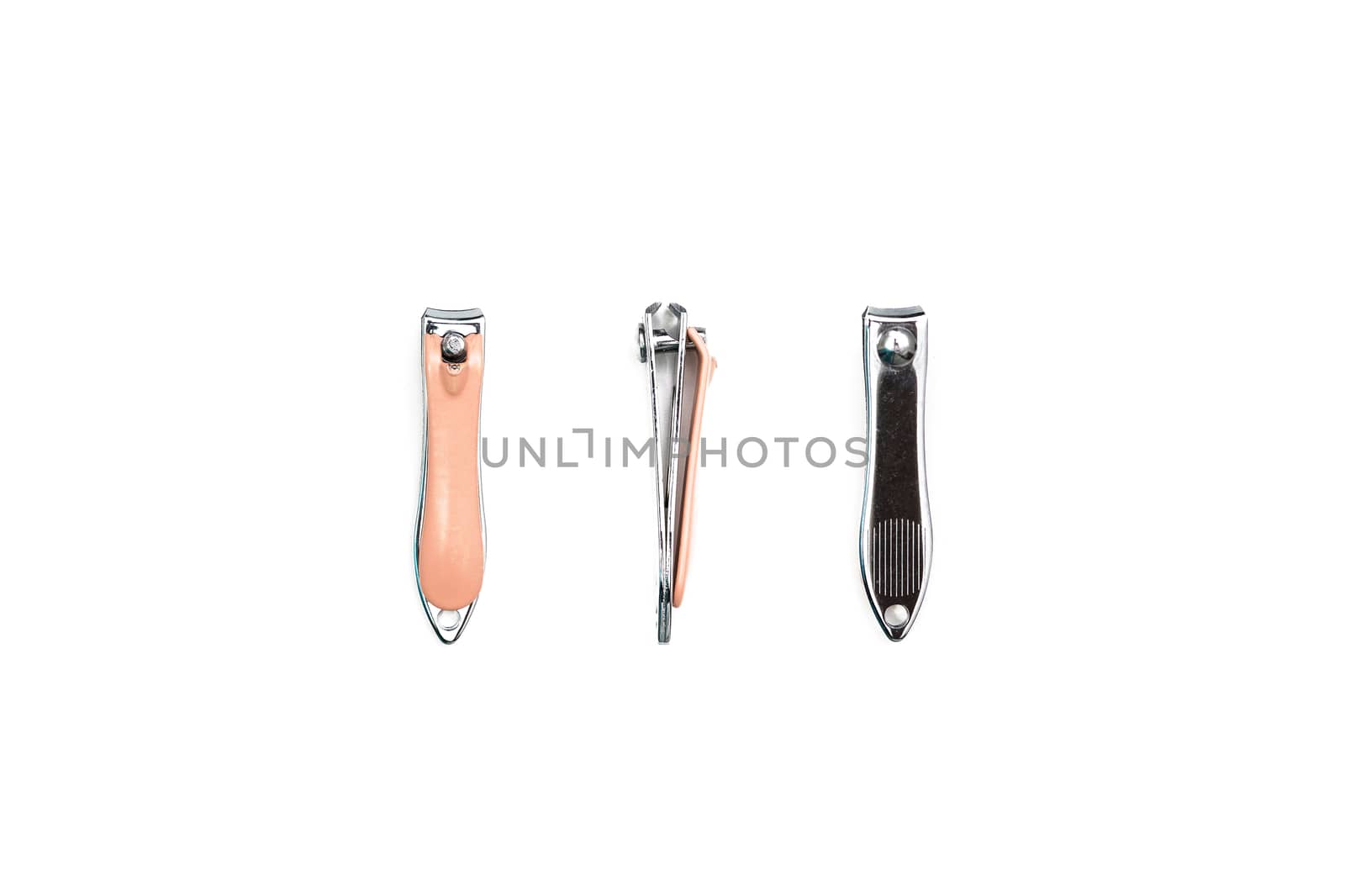 Manicure nail clippers made of metal. Isolated over white background.