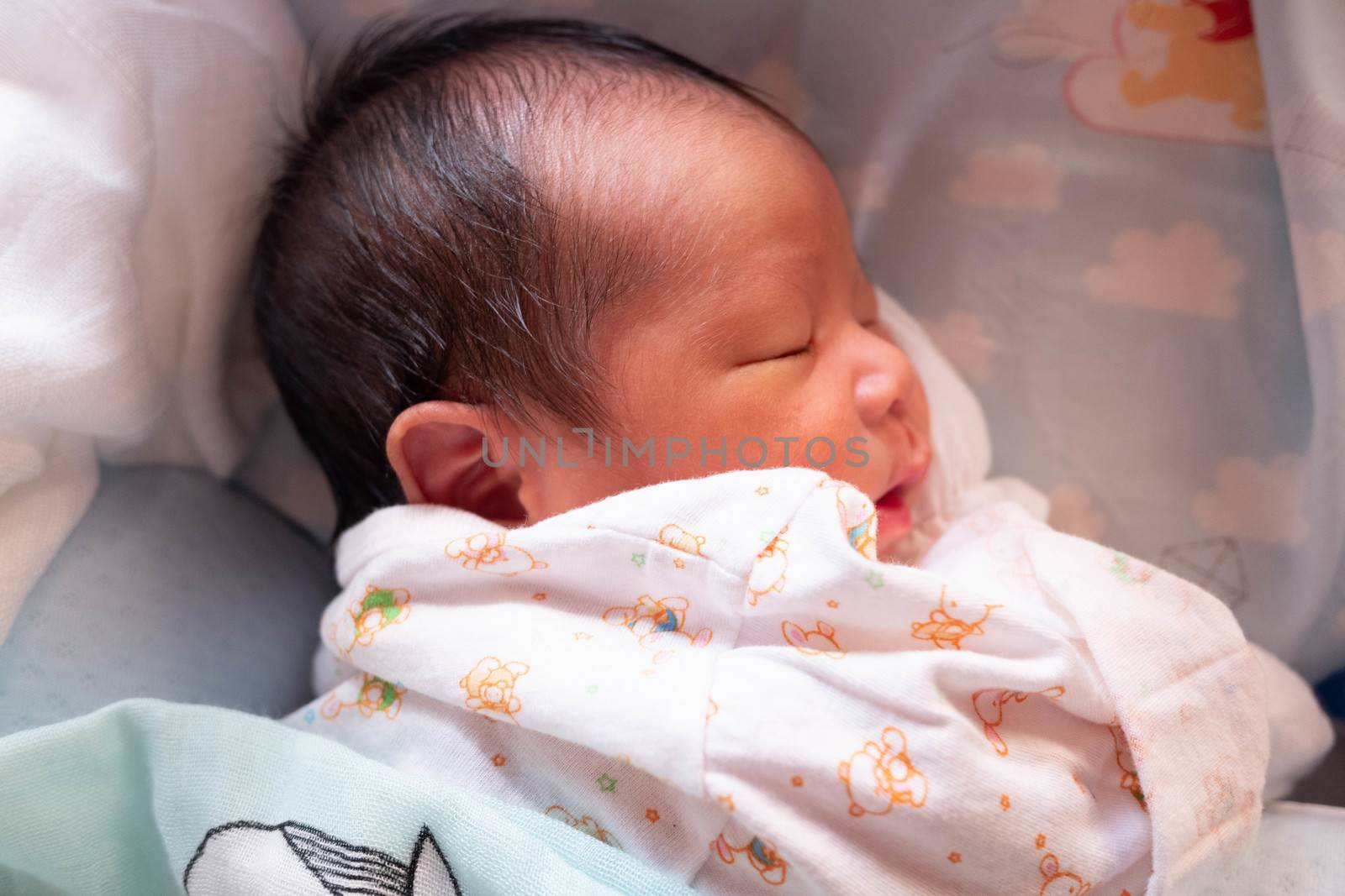 The Sleeping cute New Born Baby infant with white baby cloth on  by Bonn2210