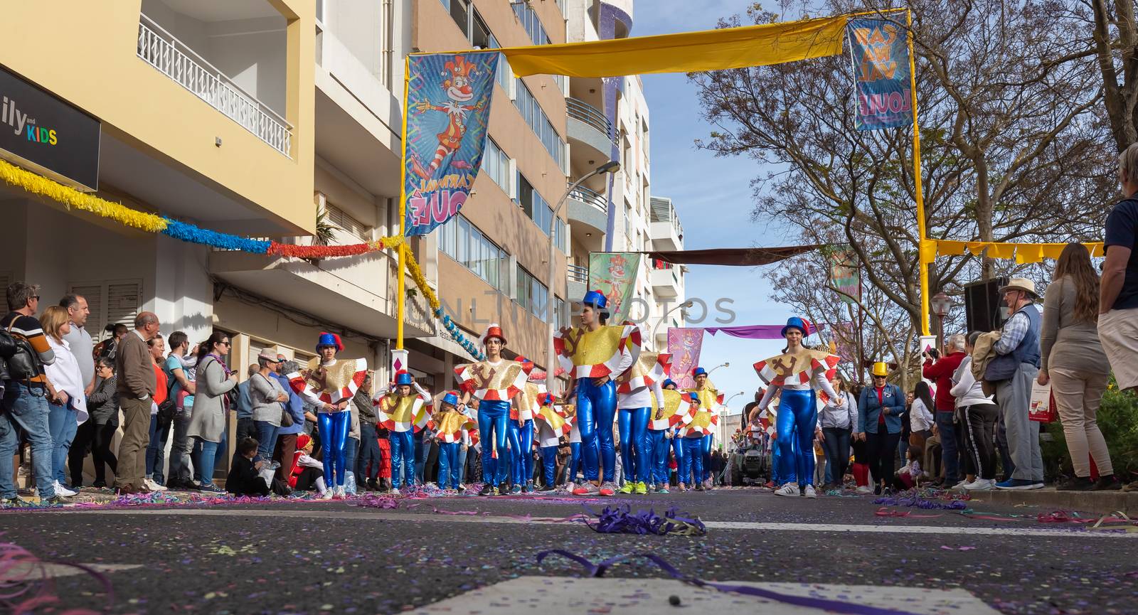 dancers parading in the street in carnival of Loule city, Portug by AtlanticEUROSTOXX