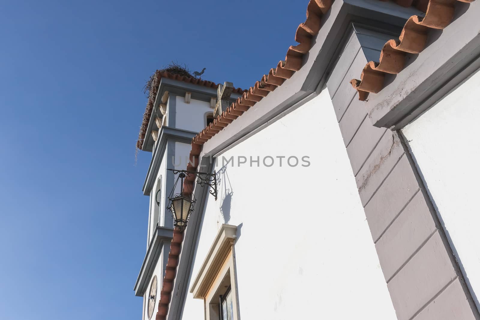 Church architecture detail of our lady of conception (Nossa Senhora da Conceicao) in Quarteira, Portugal