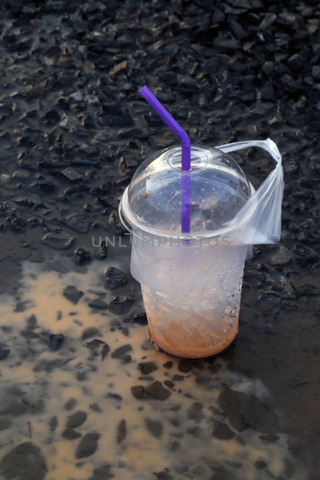 waste trash drink glass, water cup Juice dirty on floor