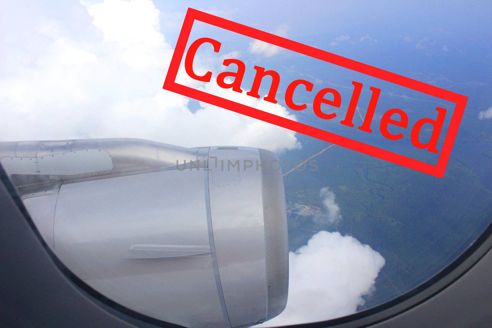 Covid 19 cancellation of all flying lines and trips due to the Covid 19 virus outbreak.Coronavirus flight cancelled concept