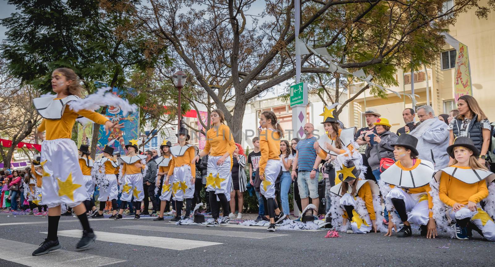 dancers parading in the street in carnival of Loule city, Portug by AtlanticEUROSTOXX