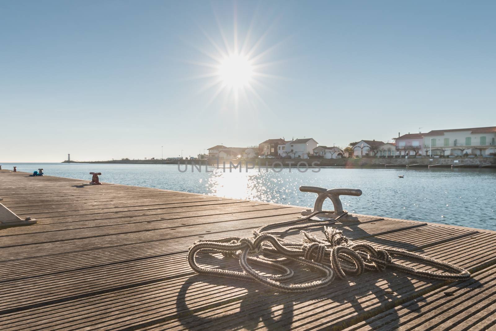 Mooring hook and rope on a pontoon Cape Bay Agde by AtlanticEUROSTOXX