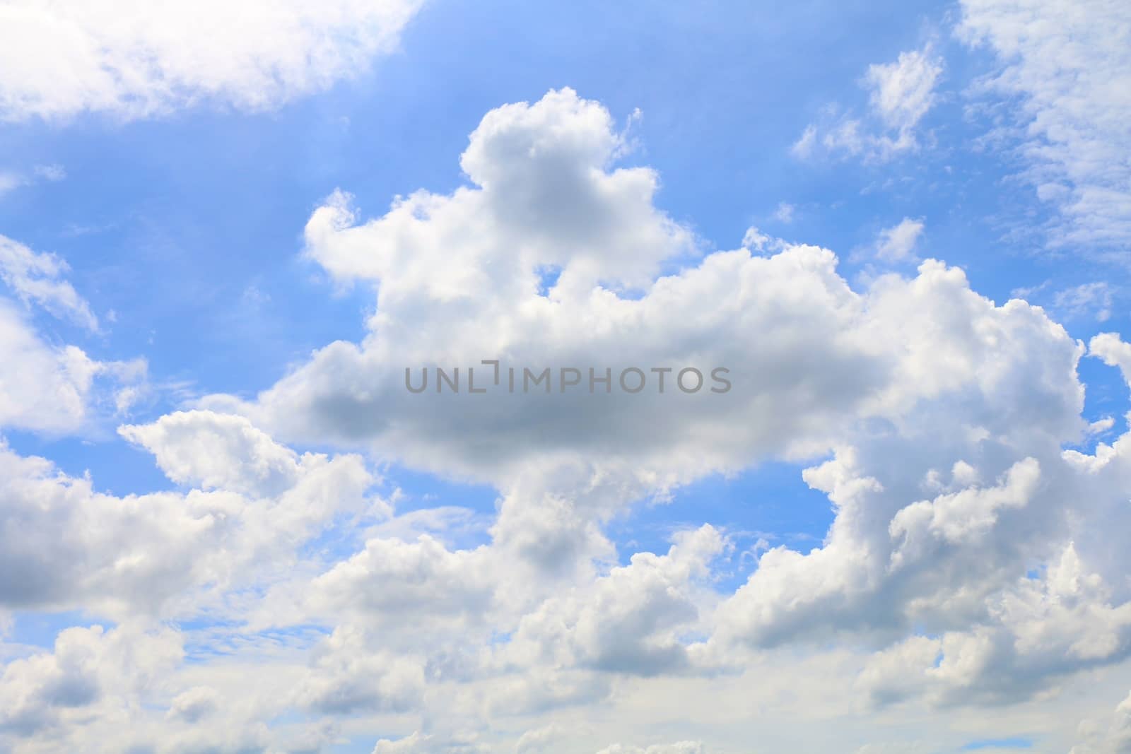 Beautiful blue sky with clouds for background and bright lighting clear on Summer