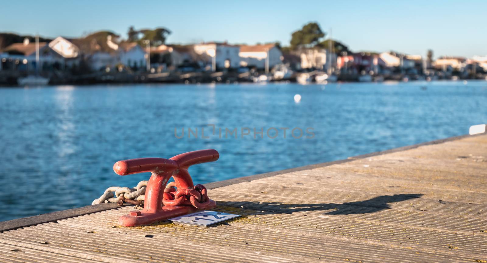 Mooring hook and rope on a pontoon Cape Bay Agde, France