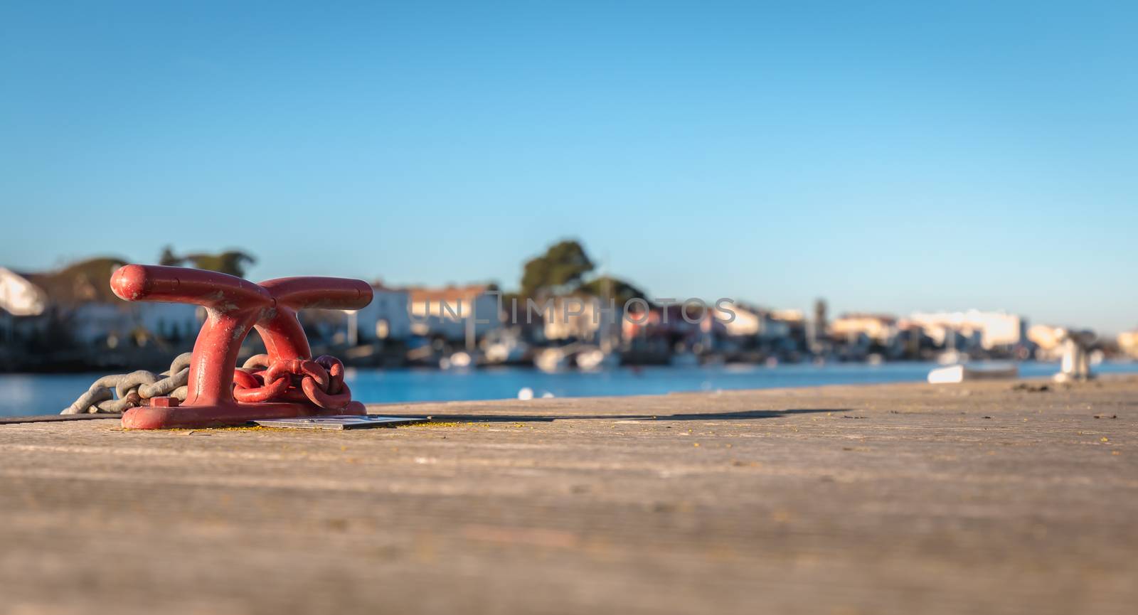 Mooring hook and rope on a pontoon Cape Bay Agde, France