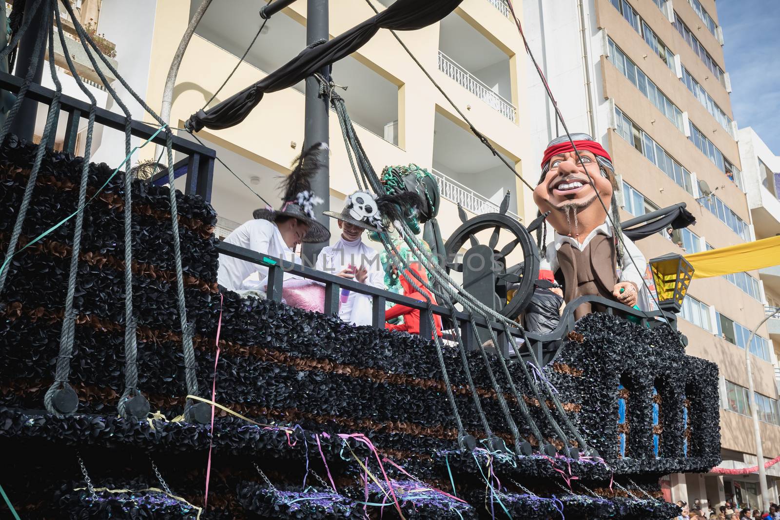 Pirate shipe loat parading in the street in carnival of Loule ci by AtlanticEUROSTOXX