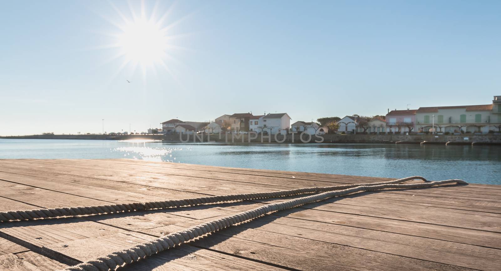 Mooring hook and rope on a pontoon Cape Bay Agde, France