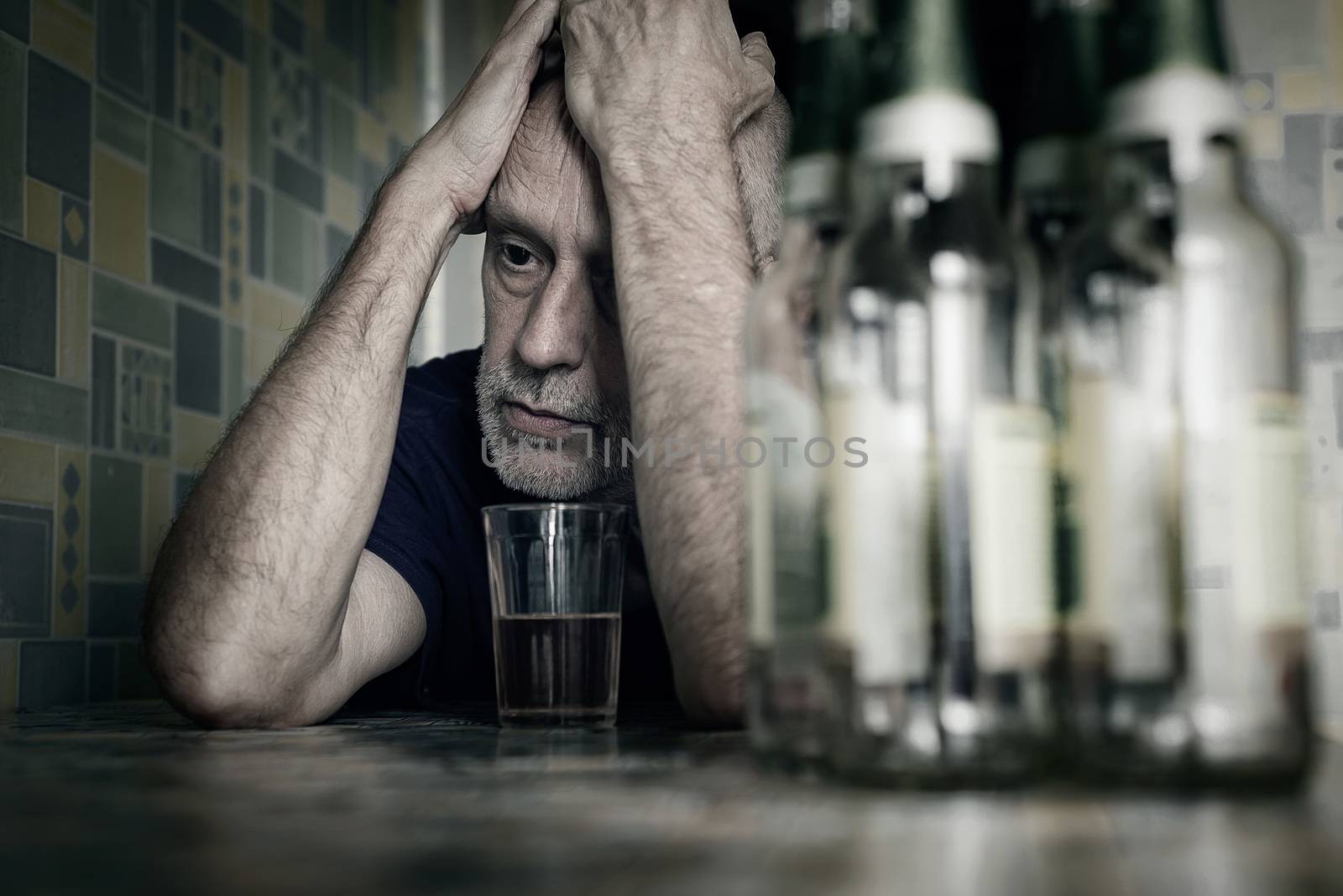 Desperate man falling into depression and becoming alcoholic by MaxalTamor