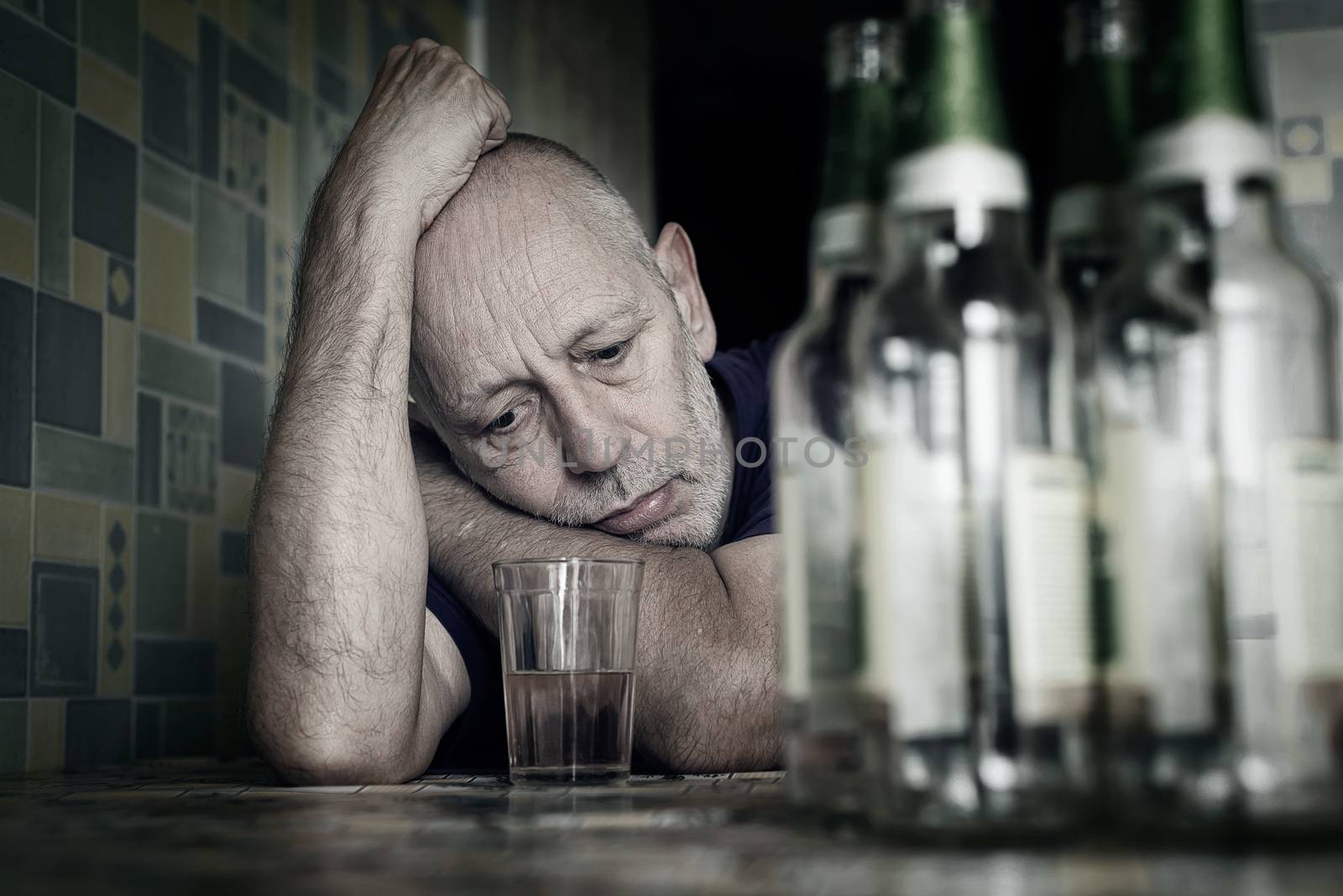 Desperate man falling into depression and becoming alcoholic by MaxalTamor