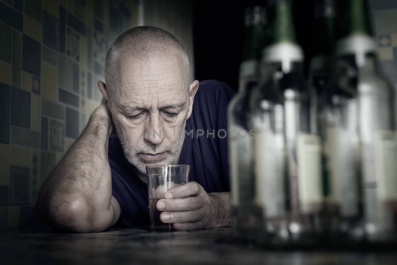 Desperate man falling into depression and becoming alcoholic by MaxalTamor