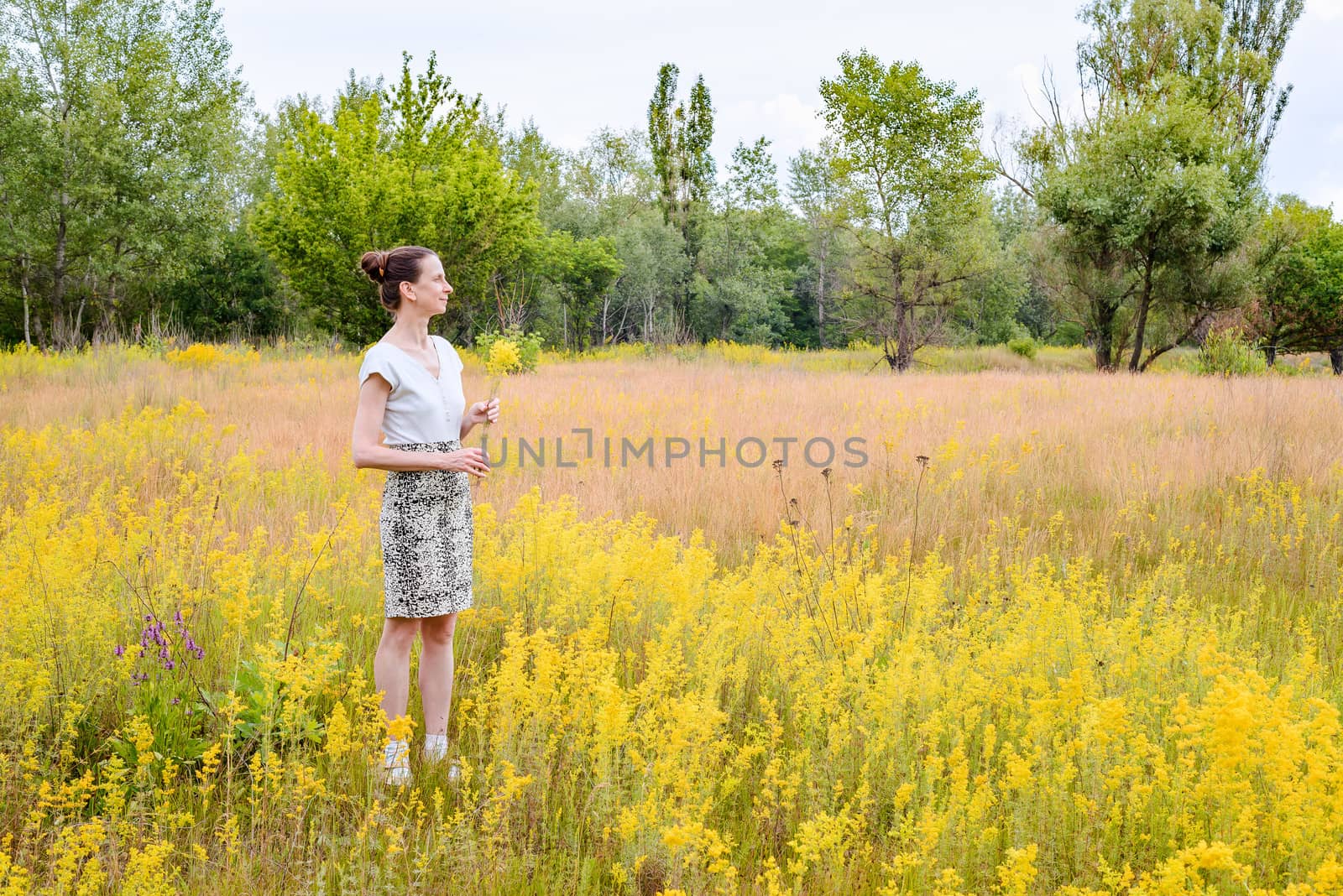 Woman Standing in a Field of Galium Verum by MaxalTamor