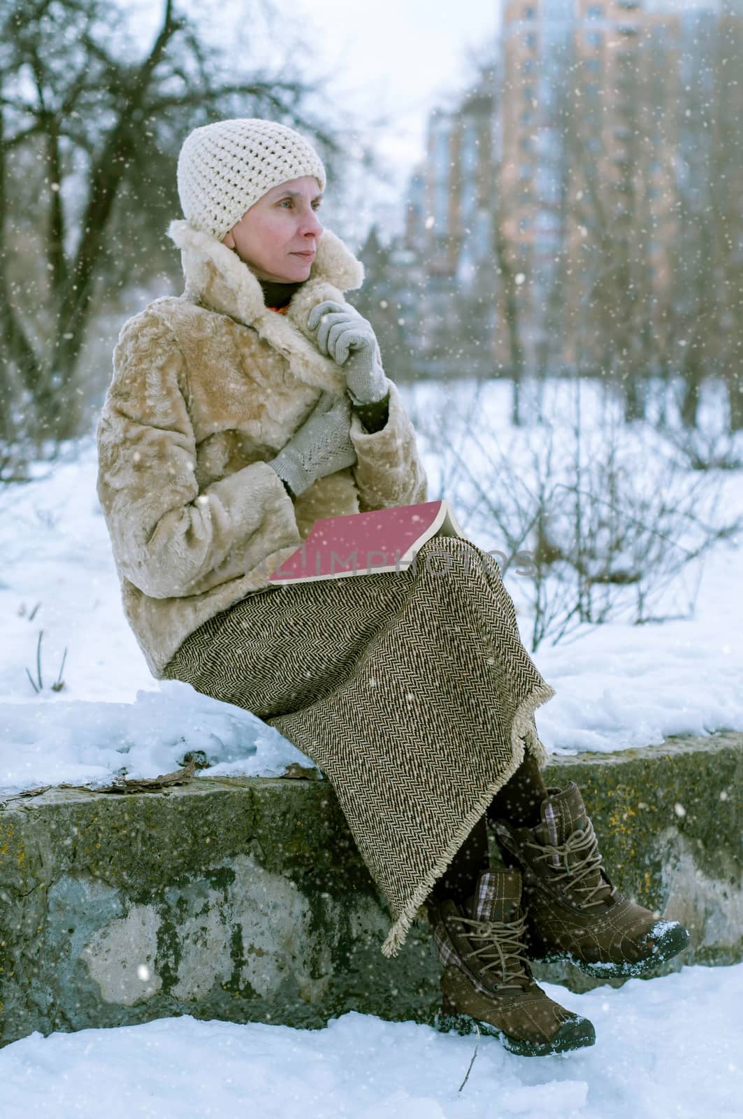Woman ready a book in winter by MaxalTamor