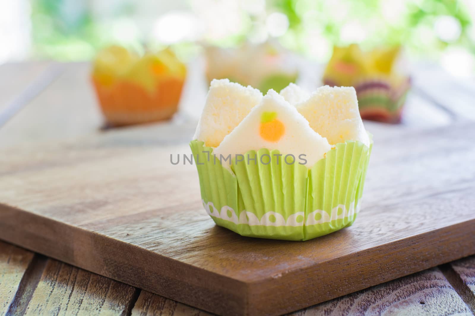Thai steamed cupcake in color paper cup. Delicious snack in Chinese new year.