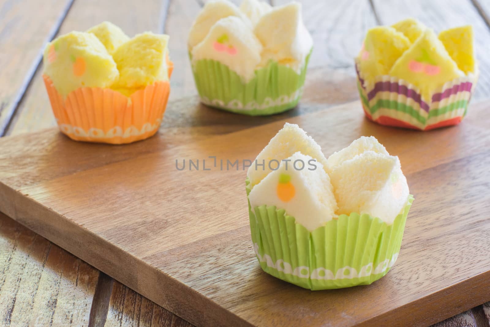 Thai steamed cupcake in color paper cup. Delicious snack in Chinese new year.