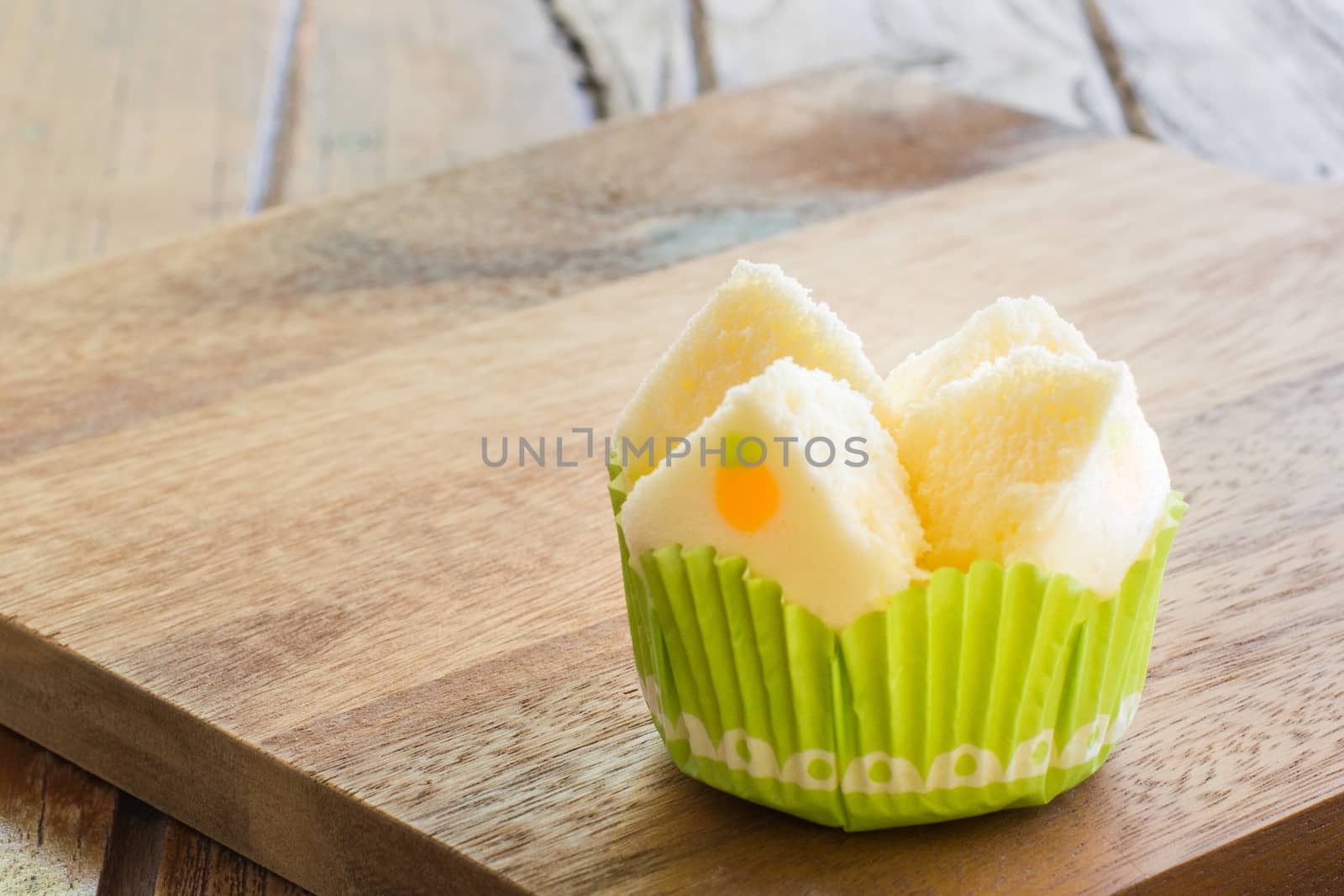 Thai steamed cupcake in color paper cup. Delicious snack in Chinese new year.
