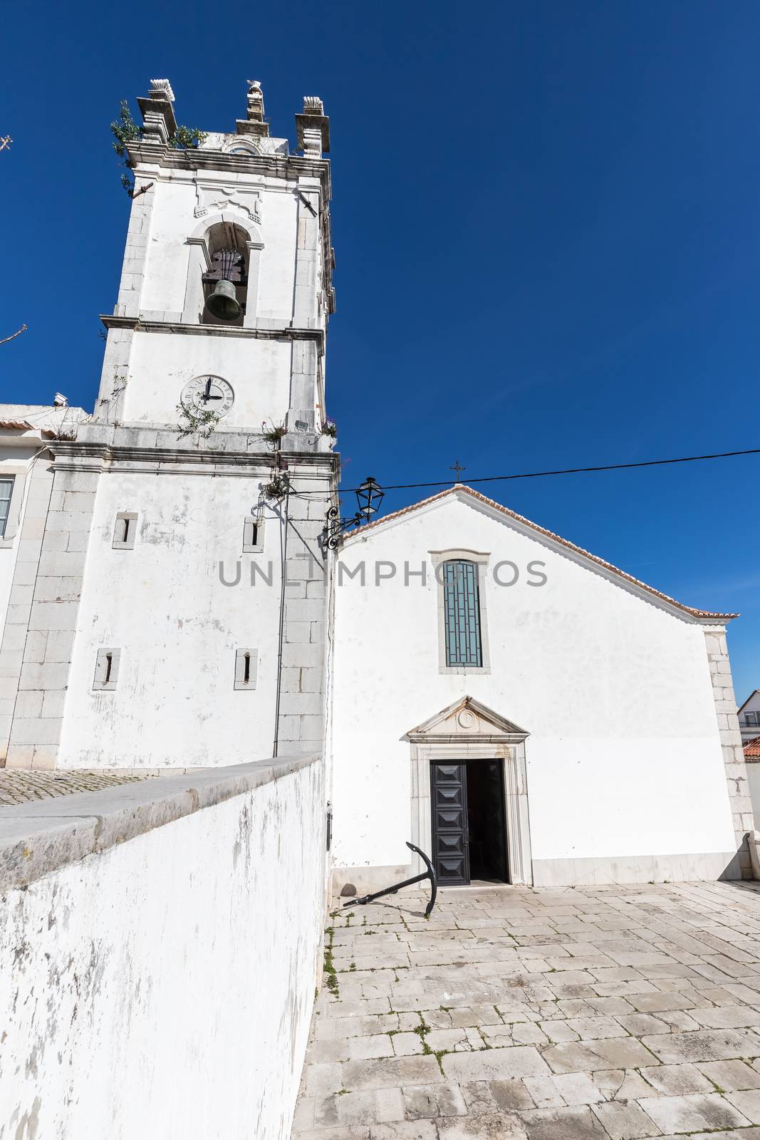 Architecture detail of the Matriz church in Sesimbra, Portugal