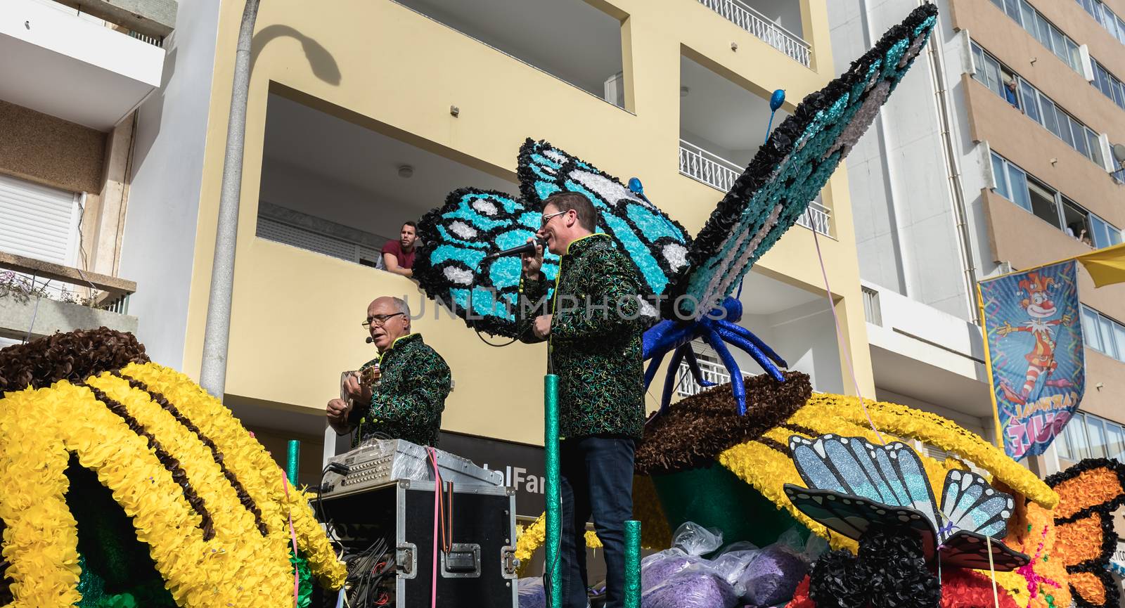 Float parading in the street in carnival of Loule city, Portugal by AtlanticEUROSTOXX
