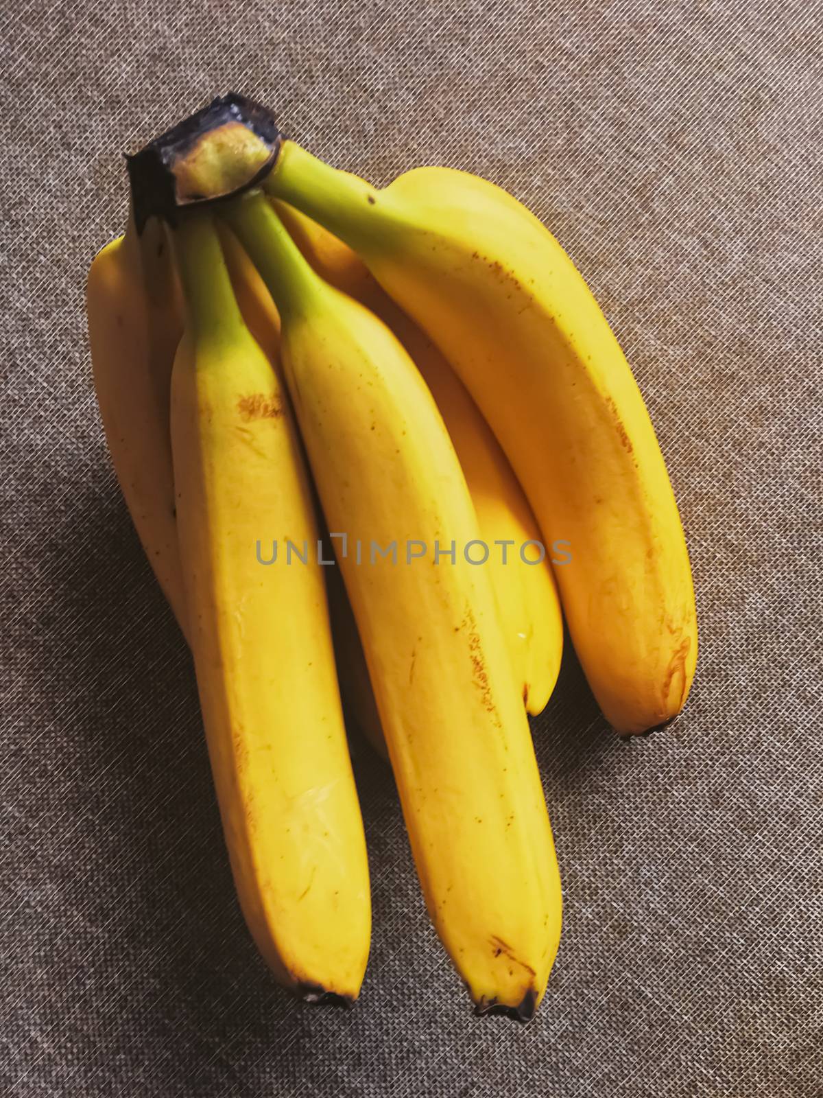 Organic bananas on rustic linen background, fruits farming and agriculture