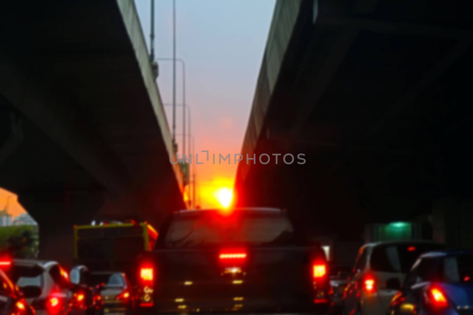 blur traffic jam on the road city, blurred traffic jam on the road city evening and sunset background