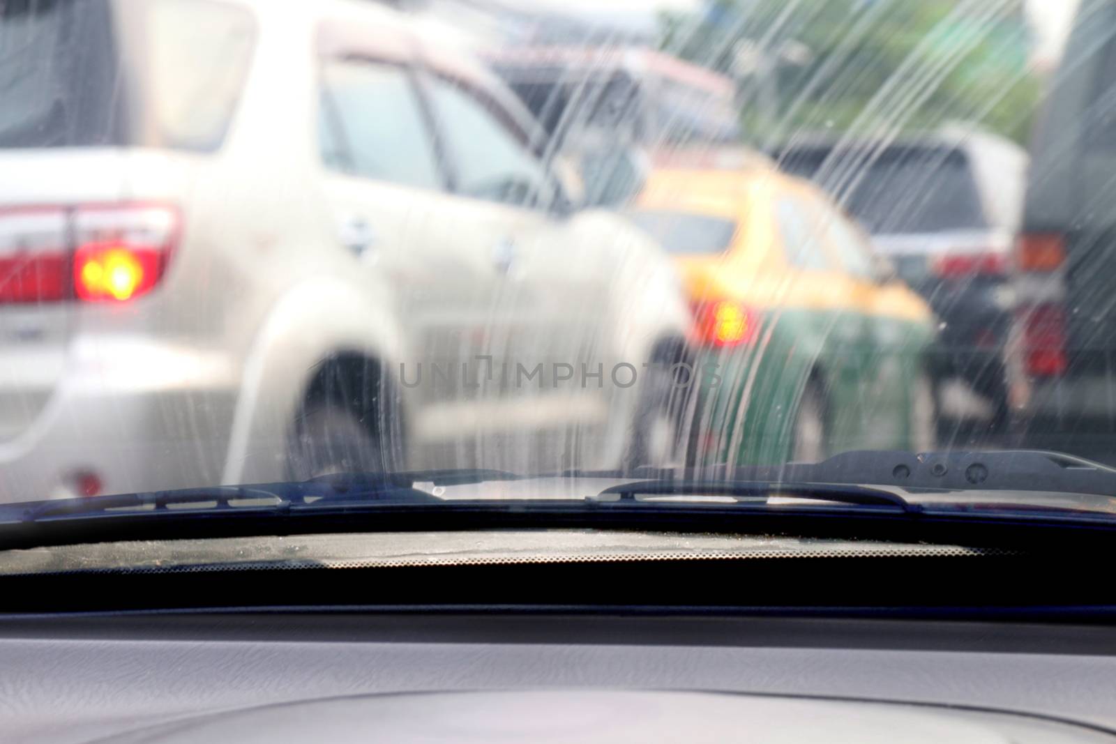 Dirty Windshield, Pollution Auto Glass dirty with interior view in car