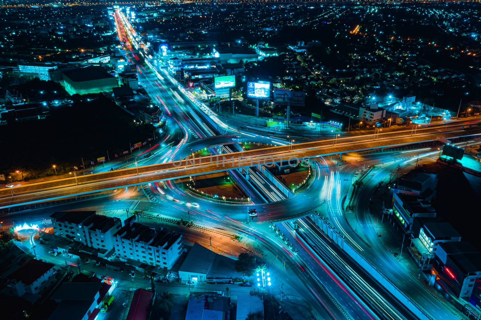 Expressway top view, Road traffic an important infrastructure by PlottyPhoto