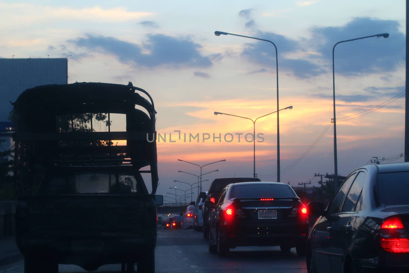 Traffic jam in Bangkok evening Pollution, Traffic and land transport by car, Truck transport by road by cgdeaw