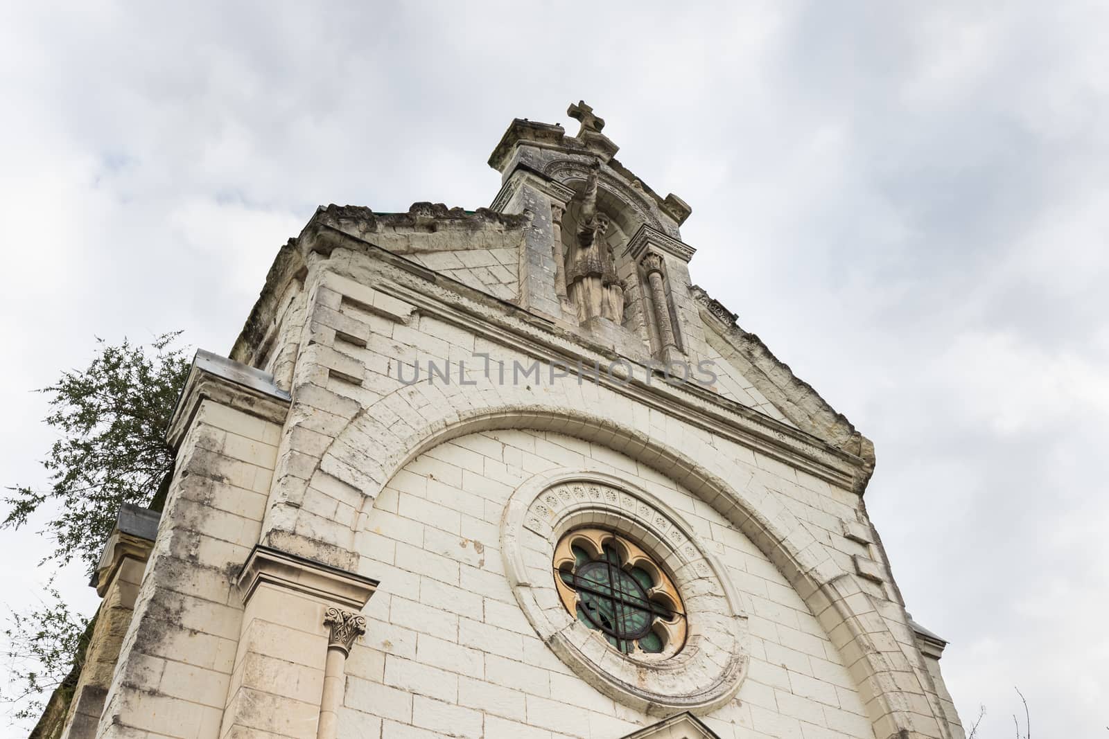 architectural detail of the Romanian Orthodox Parish Saint Nectaire de Tours and the Saint Francois chapel in the city center on a winter day