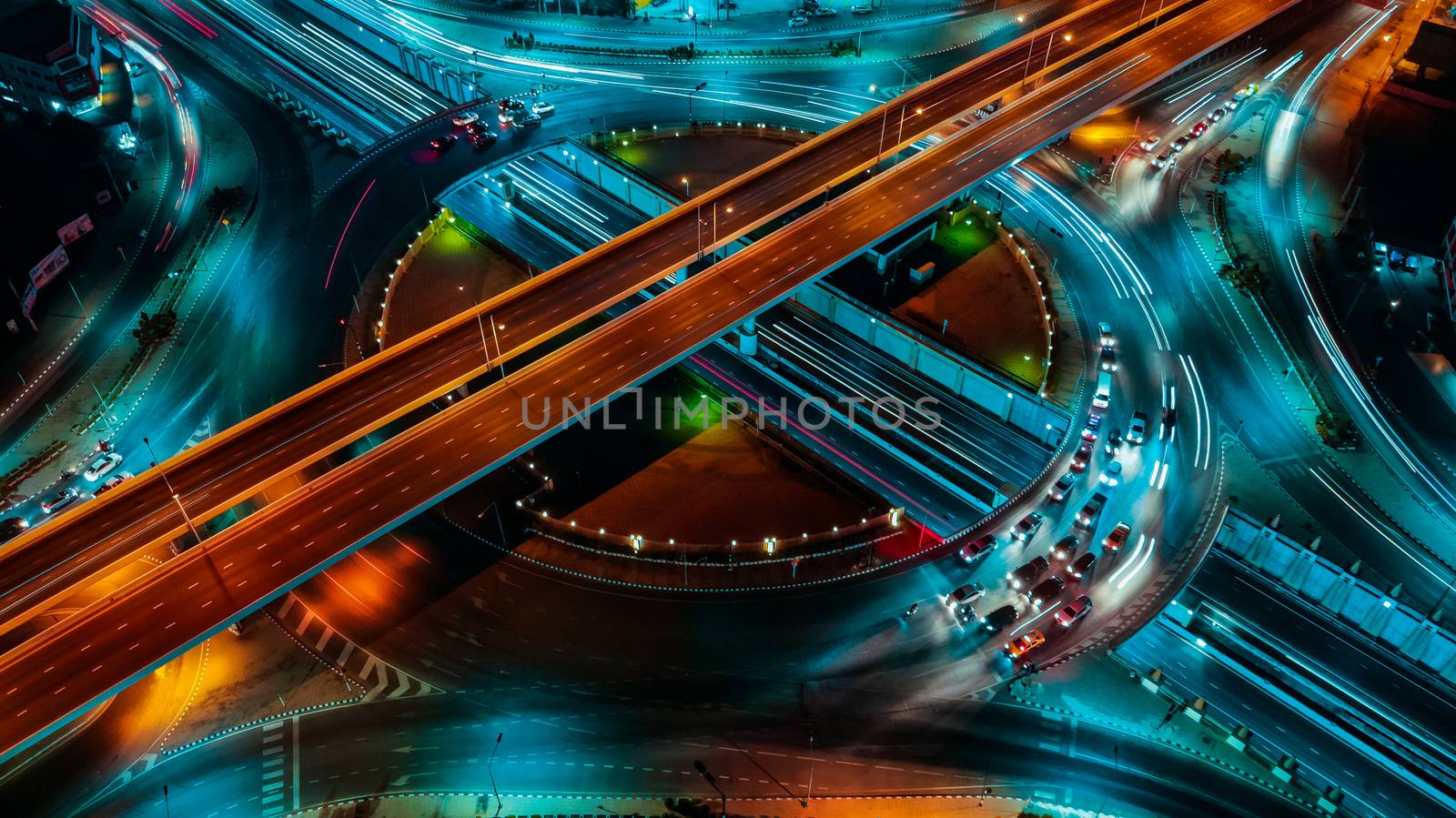 Expressway top view, Road traffic an important infrastructure by PlottyPhoto