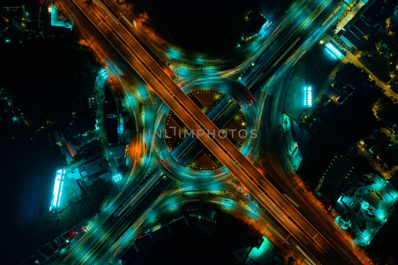 Expressway top view, Road traffic an important infrastructure by PlottyPhoto