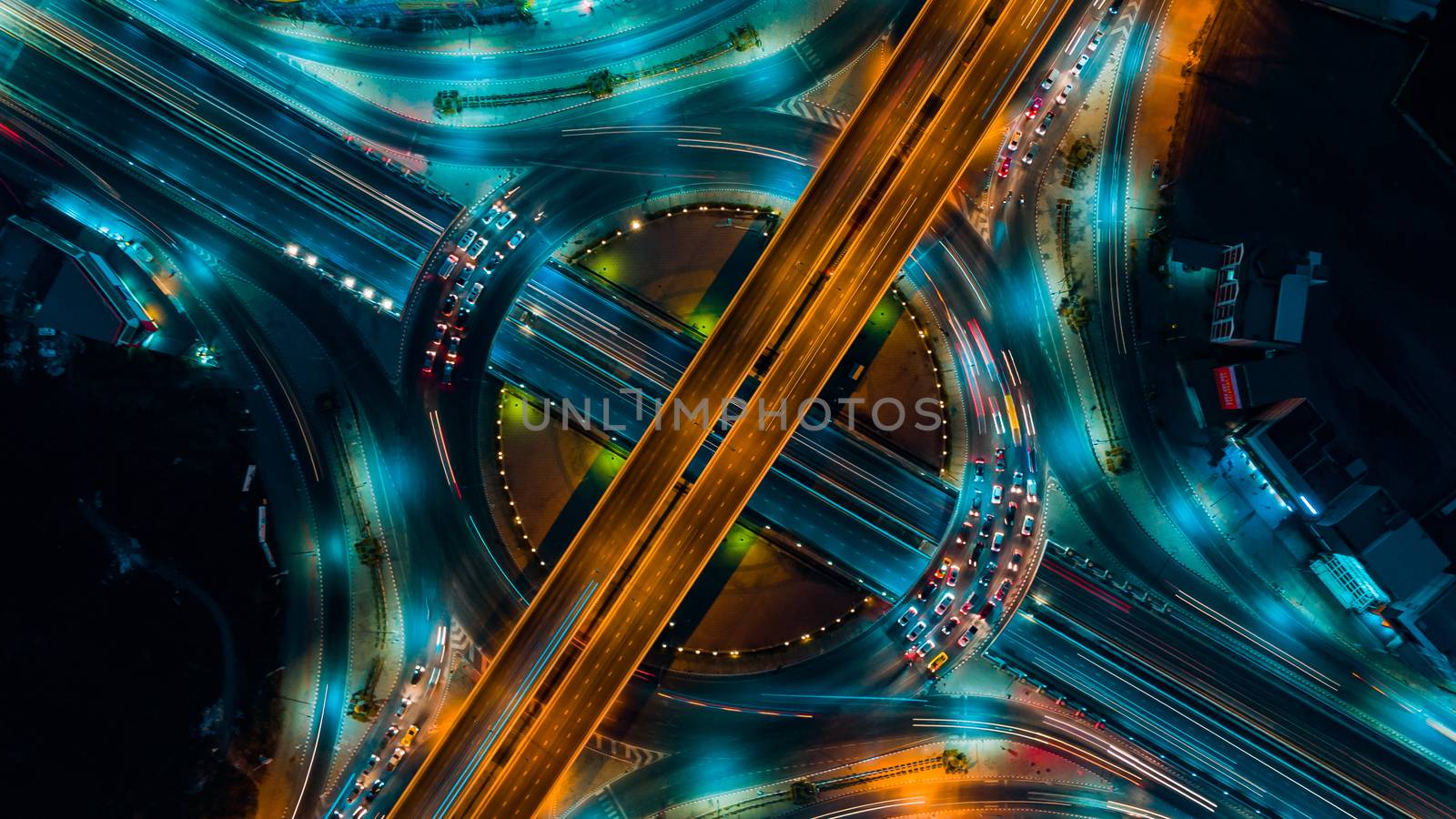 Expressway top view, Road traffic an important infrastructure by PlottyPhoto