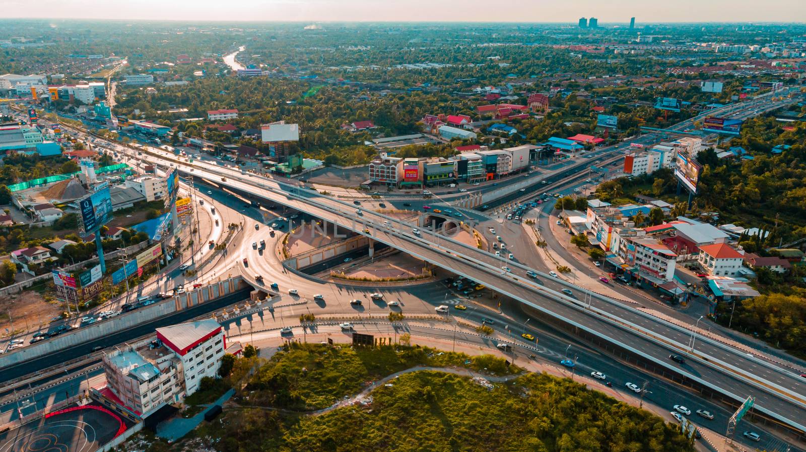 Expressway top view, Road traffic an important infrastructure in Thailand