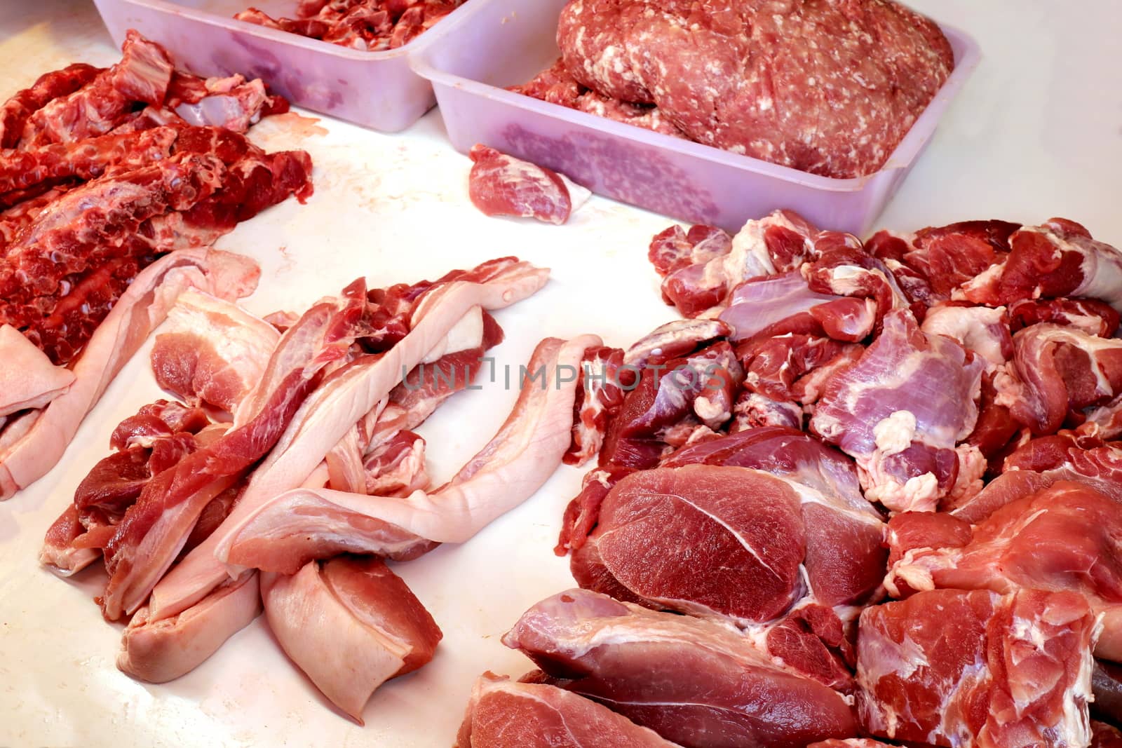 Raw pork pieces meat, Fat pork in market fresh, Raw Pork, Raw pork pieces meat