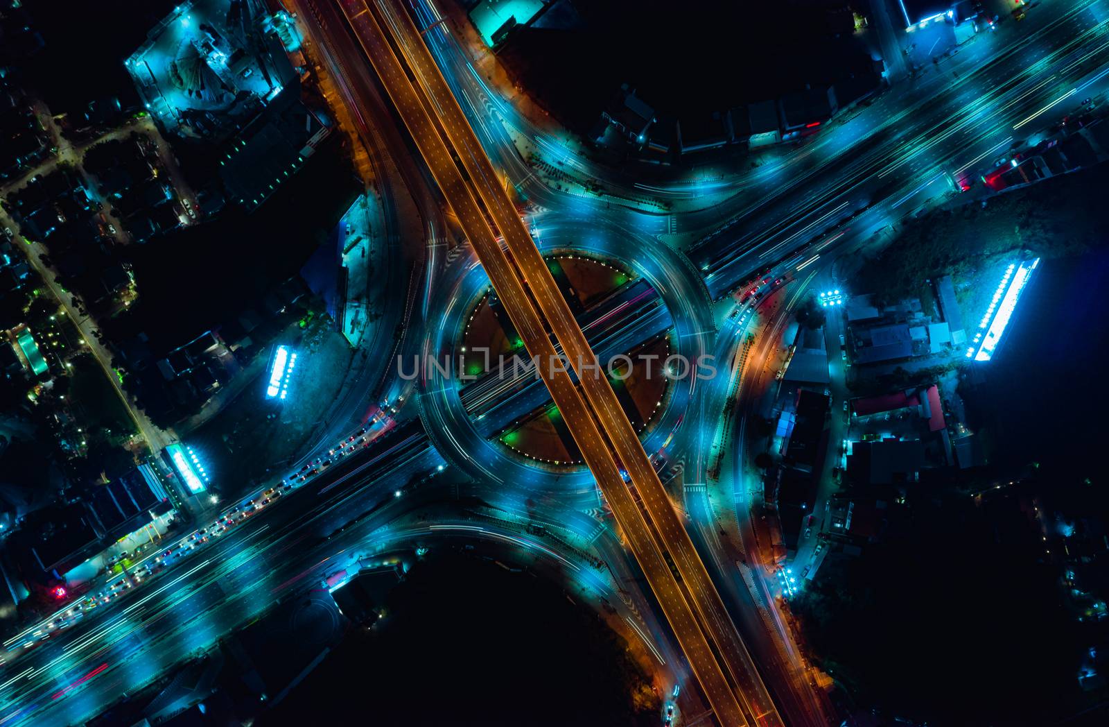 Expressway top view, Road traffic an important infrastructure by PlottyPhoto