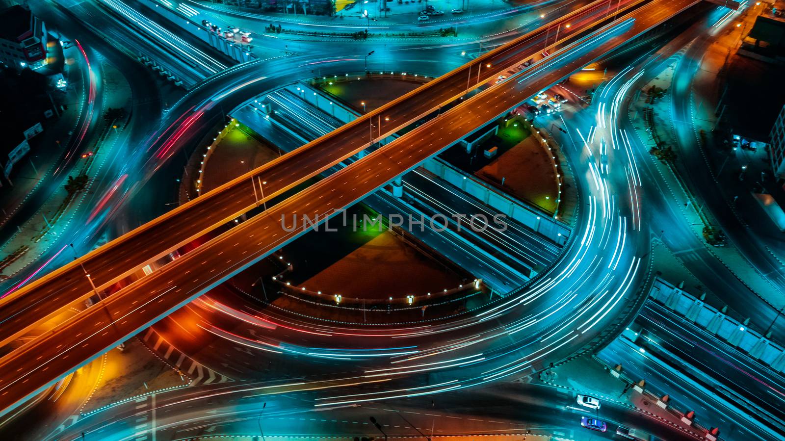 Expressway top view, Road traffic an important infrastructure by PlottyPhoto