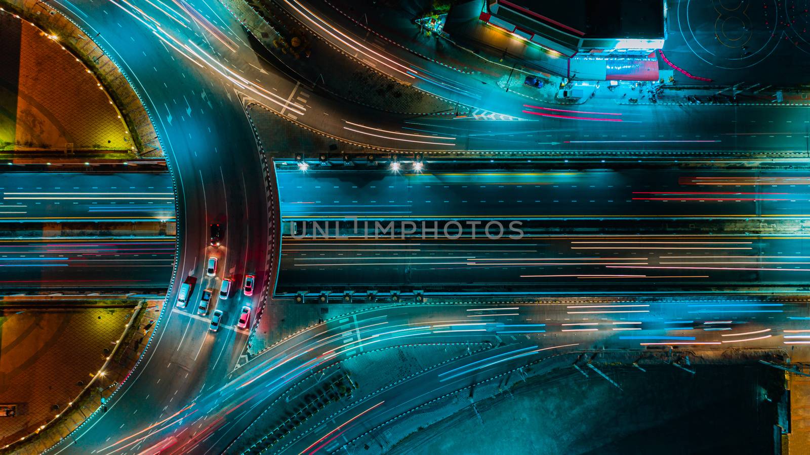 Expressway top view, Road traffic an important infrastructure by PlottyPhoto