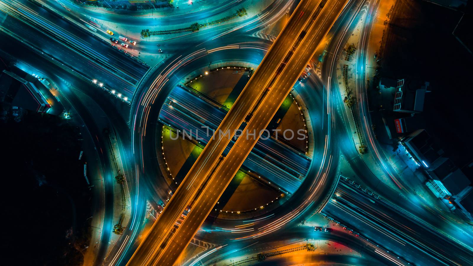 Expressway top view, Road traffic an important infrastructure by PlottyPhoto