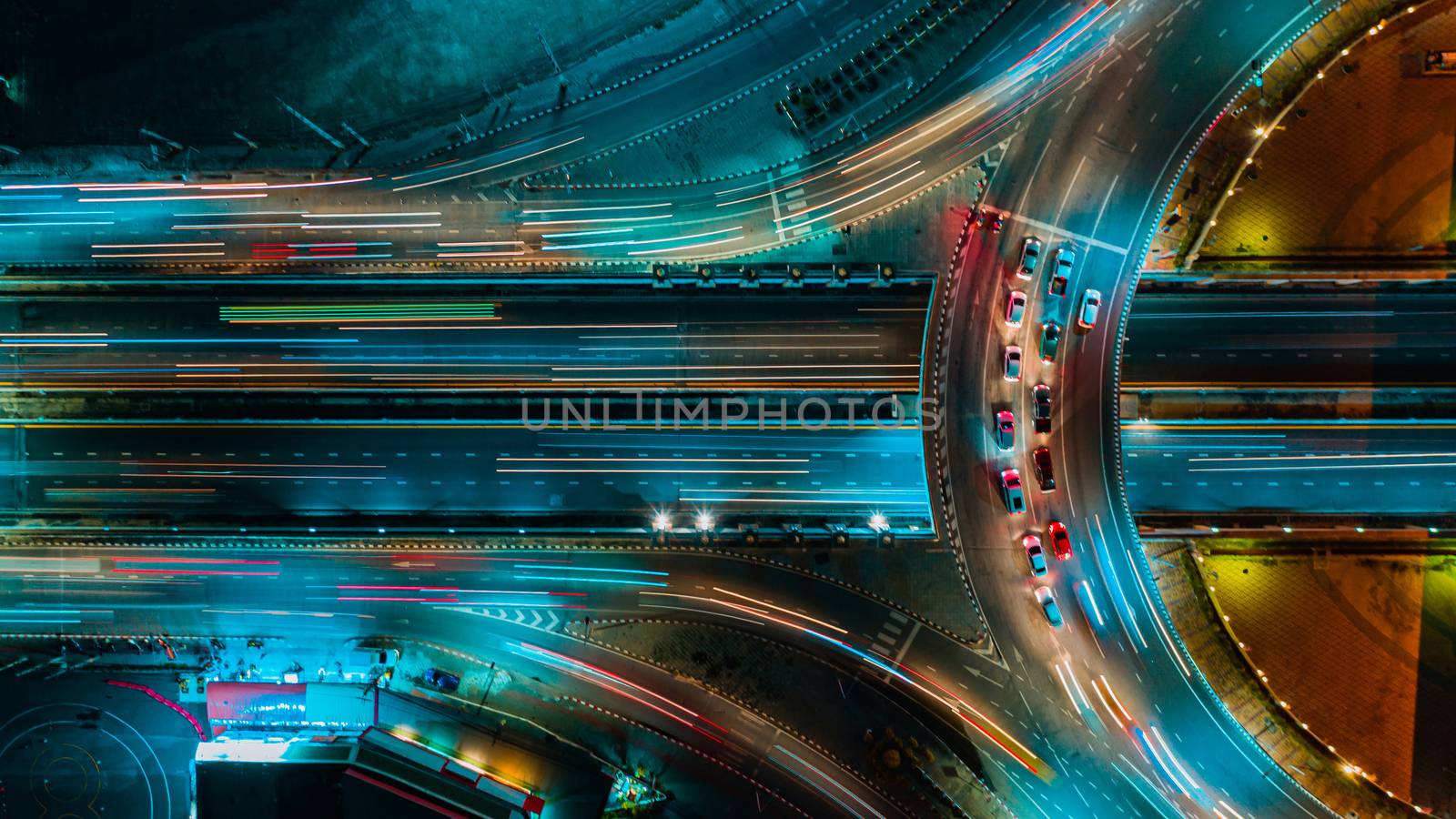 Expressway top view, Road traffic an important infrastructure by PlottyPhoto