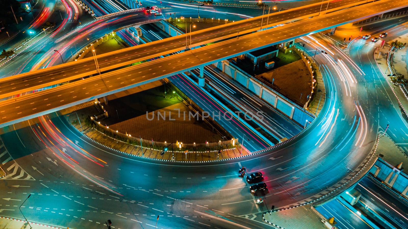 Expressway top view, Road traffic an important infrastructure by PlottyPhoto