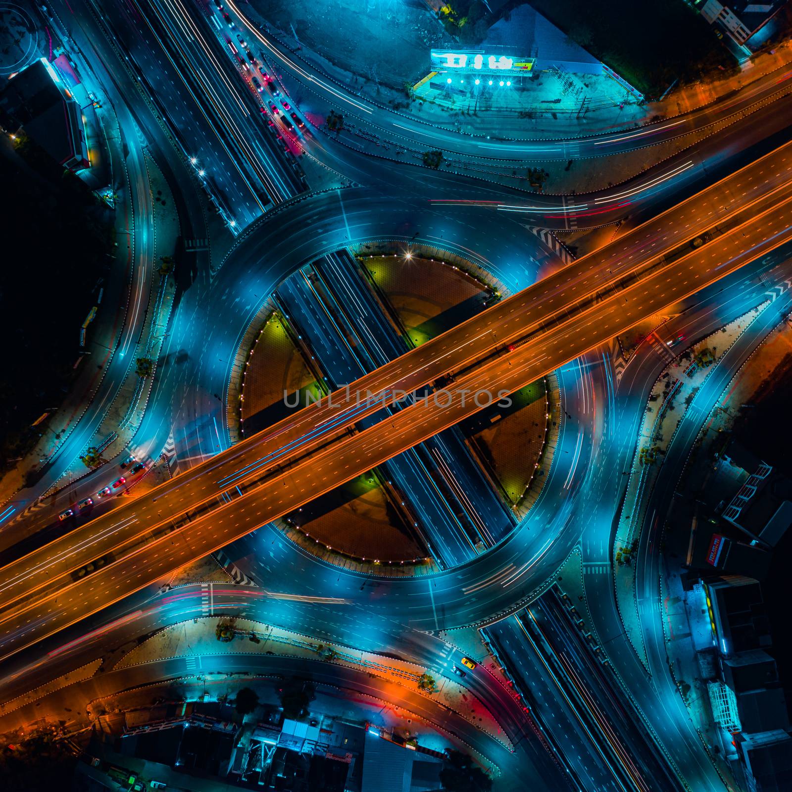 Expressway top view, Road traffic an important infrastructure by PlottyPhoto